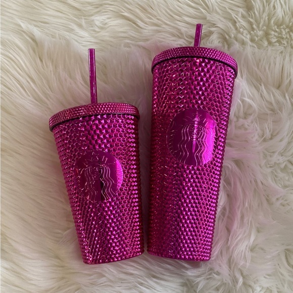 NEW ~ 2 ~ STARBUCKS MAGENTA CHROME TUMBLERS GRANDE & VENTI - Picture 2 of 7
